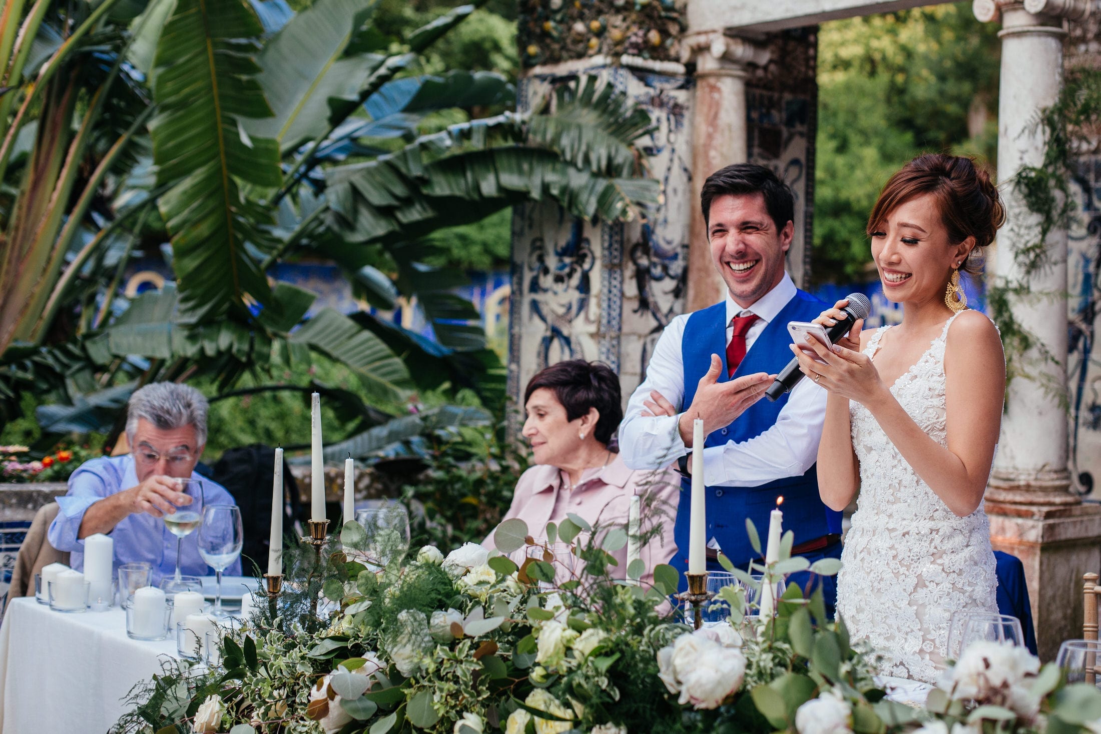 A scene from the bride's speech at a wedding in Fronteira Palace, in Lisbon, Portugal
