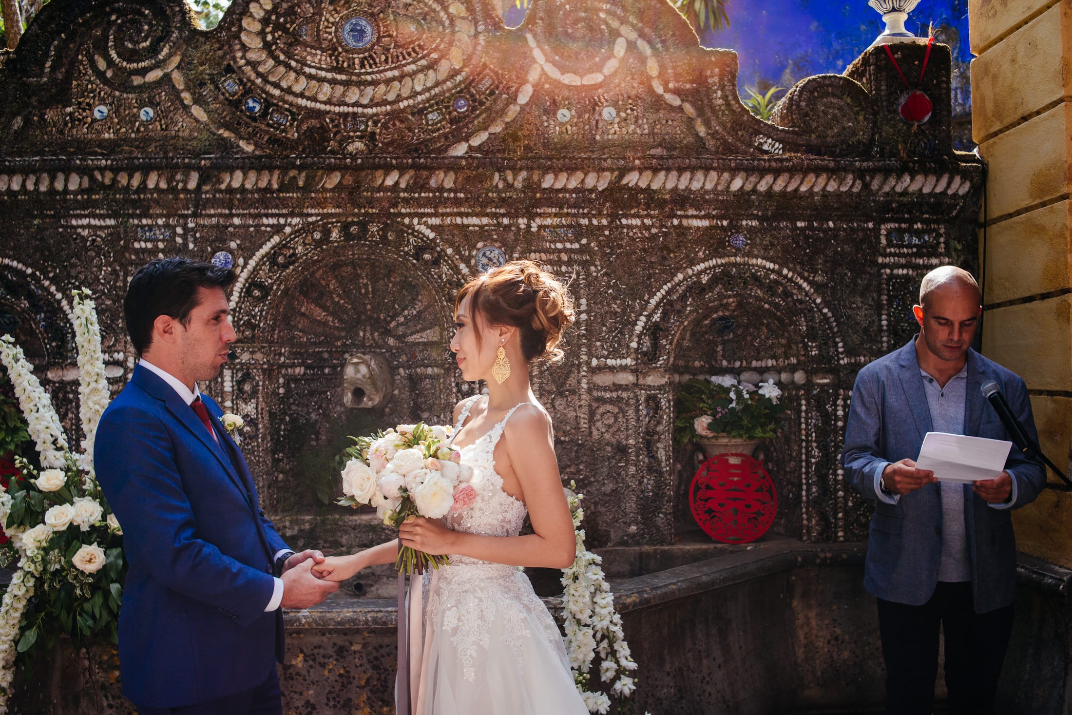 a scene from an emotional wedding ceremony at fronteira palace in Lisbon, Portugal